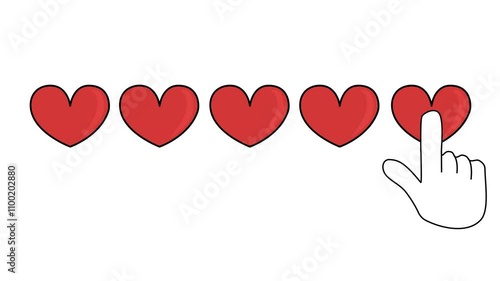 rating 5 hearts. drops to two hearts. 4K video illustration.