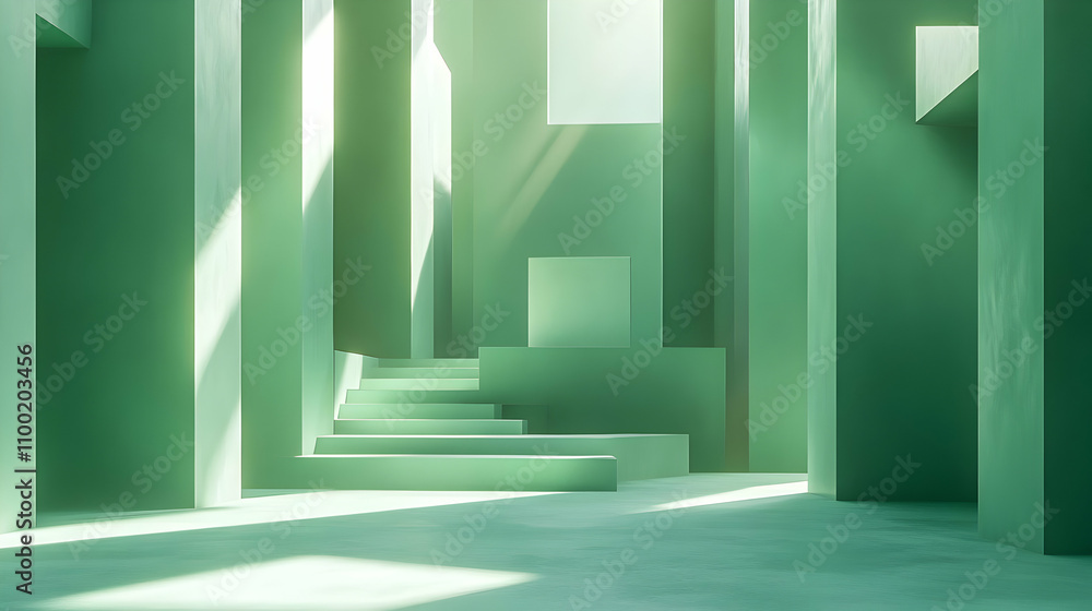Obraz premium Abstract Green 3D Background with Steps