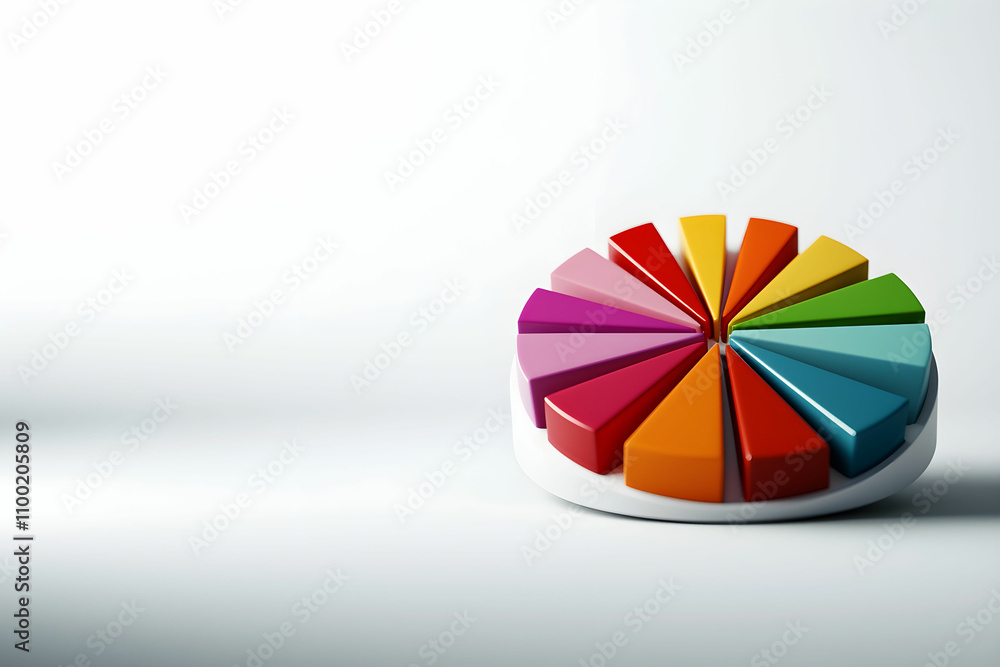 Obraz premium Colorful geometric shapes arranged in a circle on a white background, creating a vibrant artistic display perfect for educational or creative design projects.