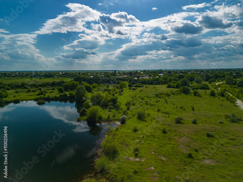 Wallpaper Mural Aerial view with a delta, an ecosystem full of lakes and green willows. Amazing wild landscape seen from above in summer on a sunny day Torontodigital.ca