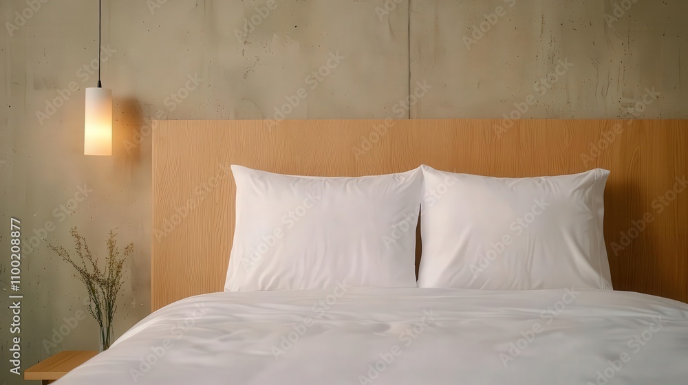 Obraz premium Bed with luxurious sheets, elegantly styled in a cozy bedroom with soft, warm lighting