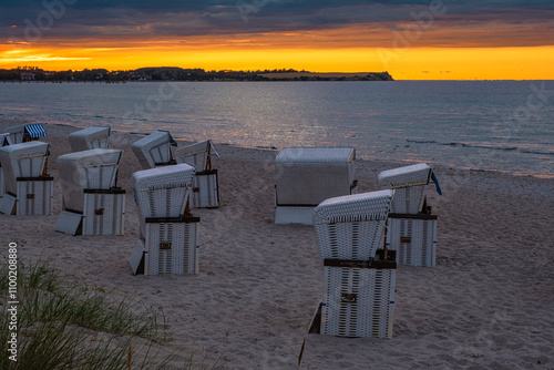 Fantastically beautiful sunset over the Baltic Sea on the beach of Boltenhagen