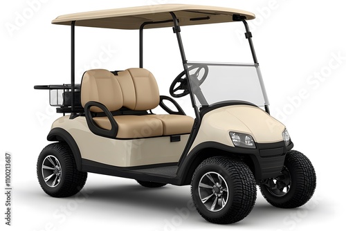 Golf car electric vehicle, side view. 3D graphic Golf cart golfcart isolated on white background photo