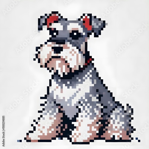 흰 배경, 슈나우저, 픽셀아트 (white background, Schnauzer, pixel art)