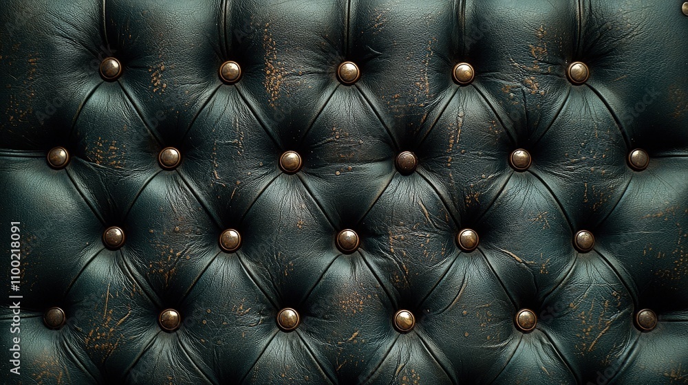 Fototapeta premium Vintage green leather texture with button-tufted pattern for luxurious upholstery ideas