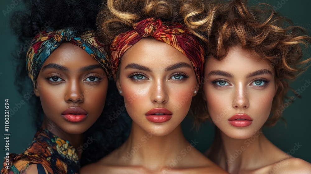 Obraz premium Three women with different hair colors and styles are posing for a photo