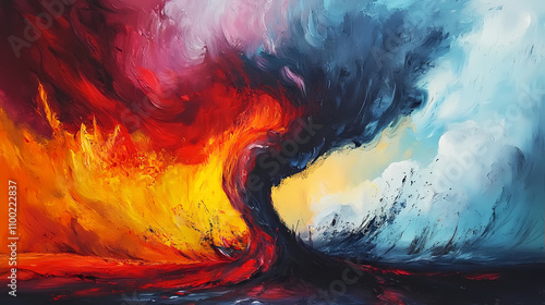 Tornado in abstract expressionism style with bold colors, chaotic forms, and intense motion. Expressionism. Illustration photo