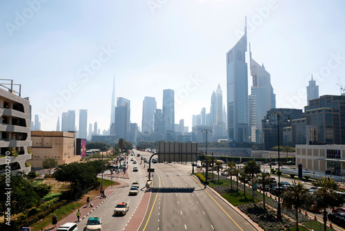 Dubai, United Arab Emirates - February 22, 2024 iconic emirates tower downtown cityscape view