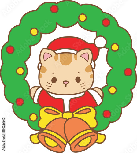 Illustration of cute kitty Christmas icon.
Funny Christmas cat in daily activities elements.
