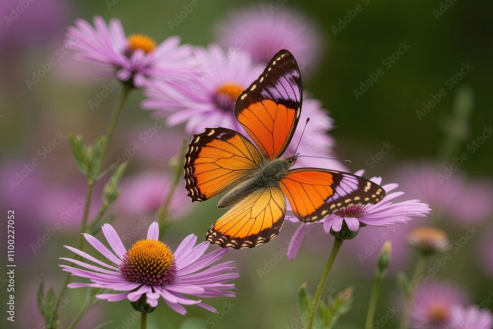 Obraz premium Enchanting Lilac and Ochre Butterfly Dancing in Soft Breeze