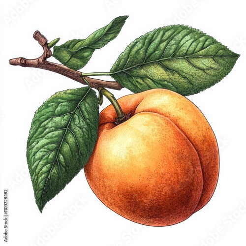 PNG engraved style illustration for posters, decoration and print. Hand drawn sketch of apricot fruit in colorful. Detailed vegetarian food drawing.