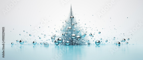 abstract christmas tree decorated with ice christmas balls, abstract christmas card