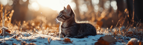 cat laying in the park on the sunny winter day
