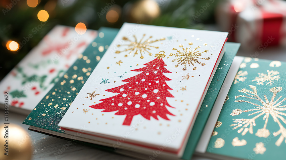 Fototapeta premium Handmade Cards Get creative with DIY Christmas cards using stamps, glitter, or handpainted designs