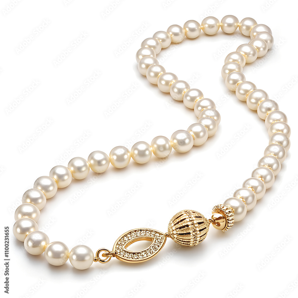 Obraz premium Luxurious Pearl Necklace with Golden Clasp