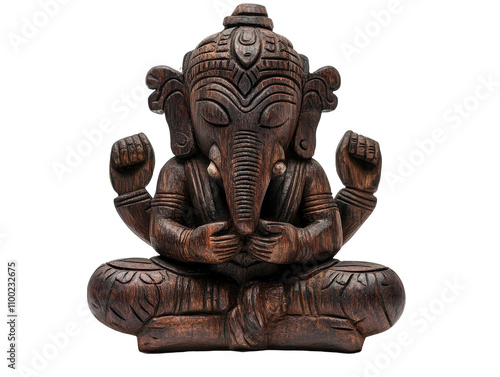 Carved wooden statue of Lord Ganesha. transparent background