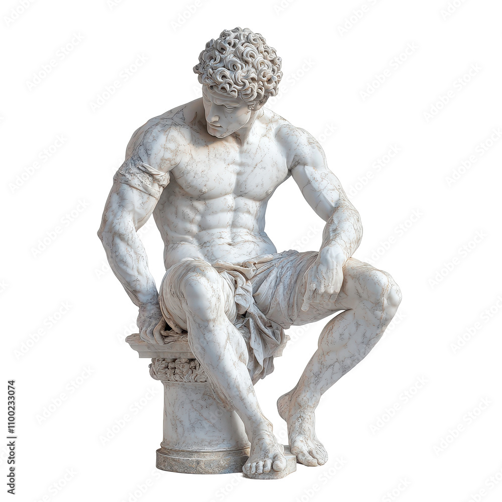 Fototapeta premium Classic marble sculpture of a seated figure. transparent background