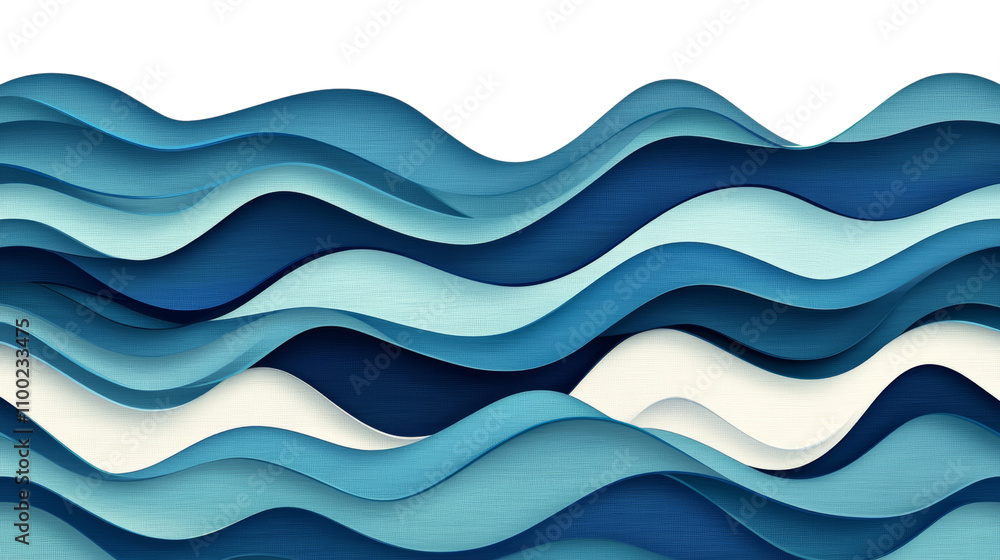 Obraz premium The image features a layered wave design in various shades of blue and white against a black background, creating a dynamic and fluid visual effect.