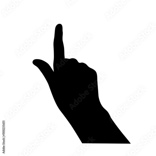 Black silhouette of human hand. Vector gesture illustration. Concept of communication and expressions. Index finger pressing