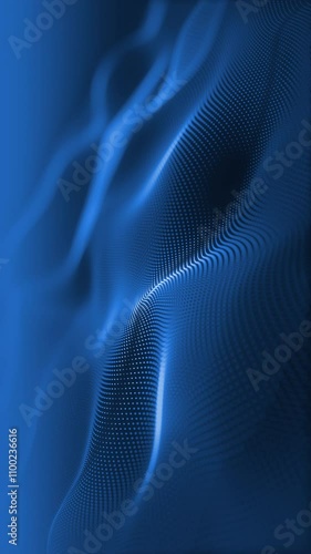 Particles blue wave Cyber technology background loop. Abstract seamless animation of mesh glowing dots digital luxurious wave particles flows background, Motion of digital data flow.