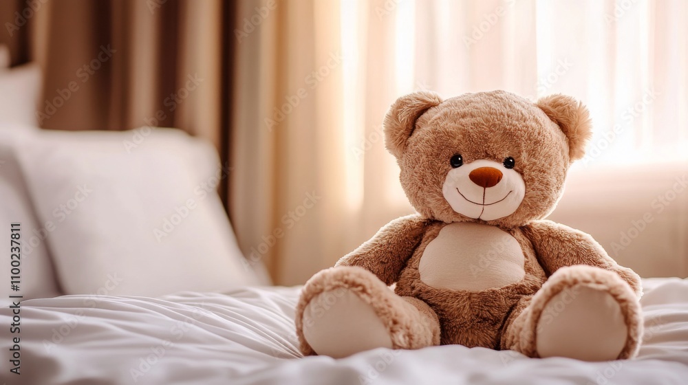 Fototapeta premium Cute stuffed animal adding charm to the bedroom.