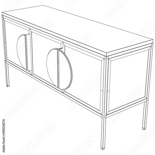 Modern Buffet Cabinet Vector Illustration in Line Art. Ideal for Home Decor, Coloring Books, and Interior Design Concepts