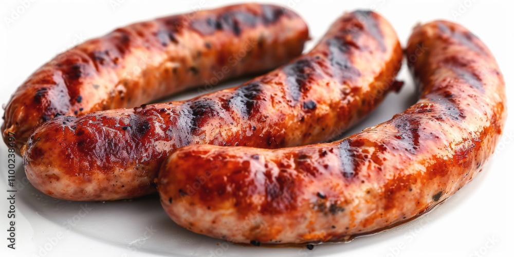Fototapeta premium baked sausages on a white background Generative AI