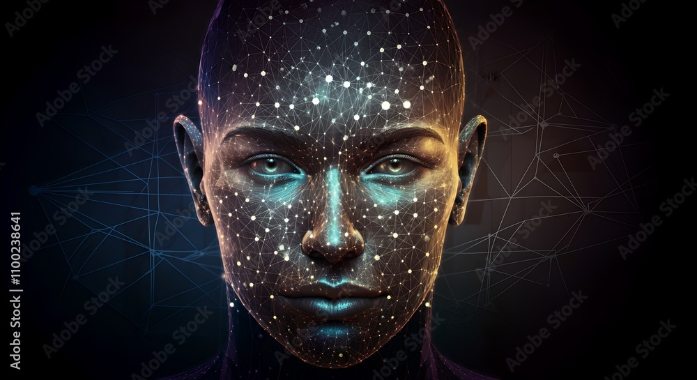 Human Portrait, Futuristic AI and Human Integration, advanced technology, neural network, bioengineering Human Portrait, Futuristic AI and Human Integration, advanced technology, neural network, bioengineering