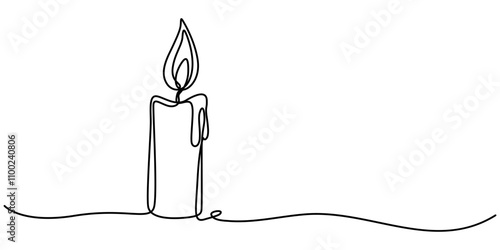 Burning candle. Continuous one line drawing. Vector illustration, One line continuous candle light drawing art. Modern isolated background, Aroma candles one line art, Candle light continuous one line