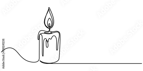 Burning candle. Continuous one line drawing. Vector illustration, One line continuous candle light drawing art. Modern isolated background, Aroma candles one line art, Candle light continuous one line