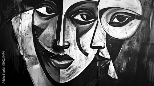 Abstract portrait: black and white expressionism in art. Expressionism. Illustration