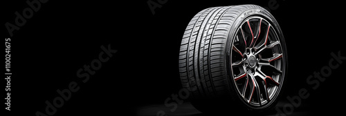 all-season new tire on a black background kopi space panorama auto parts
