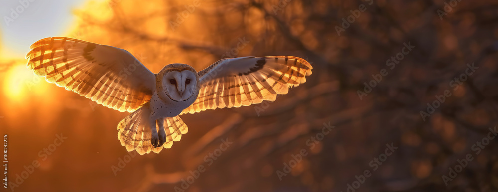 Fototapeta premium flying eagle owl on autumn background Generative AI