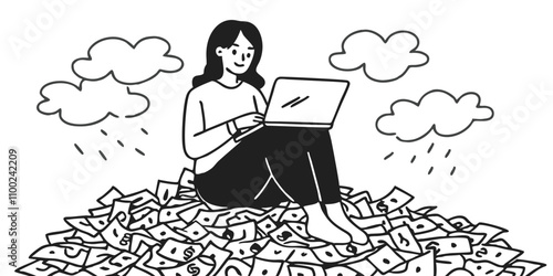 woman with laptop making money