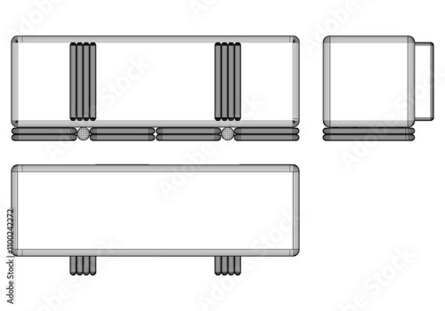 Modern Sideboard Outline Illustration for Home Decor, Coloring Books, and Design Projects. Buffet Cabinet Vector Illustration with Front, Side, and Top Views