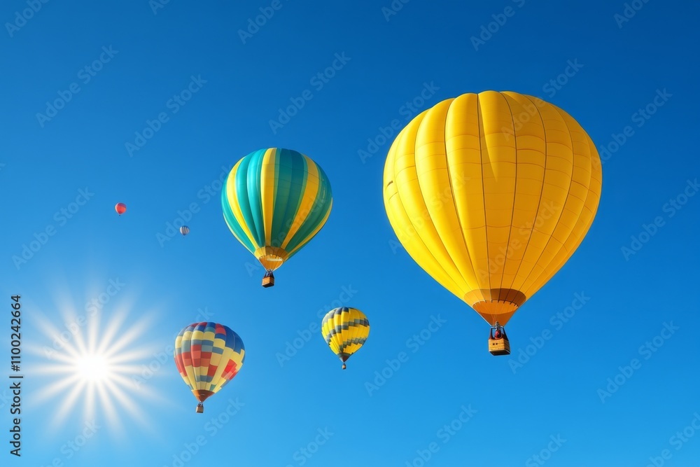 Fototapeta premium A cinematic view of a hot air balloon festival, with dozens of colorful balloons rising into a bright morning sky