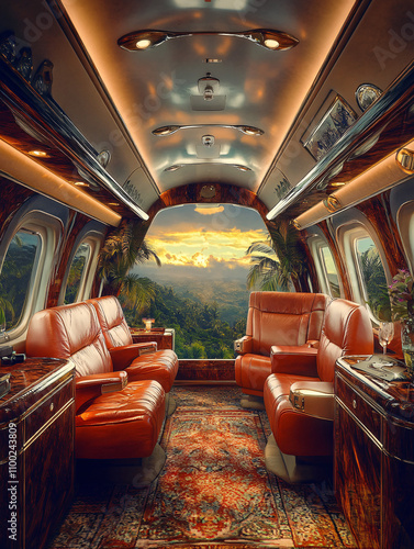 Luxurious Train Interiors Featuring Elegant Seating, Warm Lighting, and Scenic Windows, Highlighting Comfort and Sophistication photo