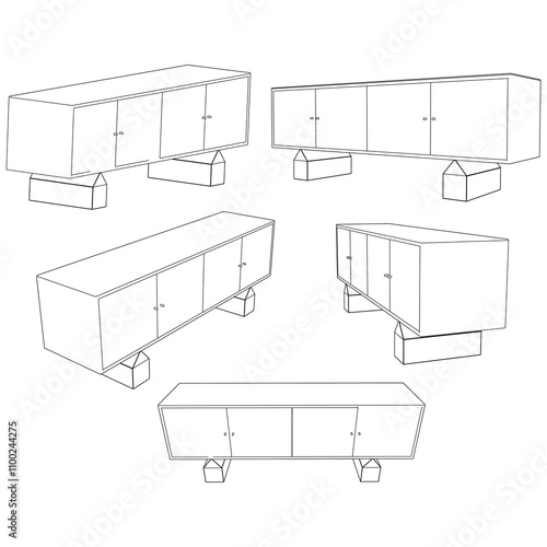 Sideboard Outline Illustration Featuring Buffet Cabinet Design. Perfect for Home Decor, Coloring, and Creative Design Work