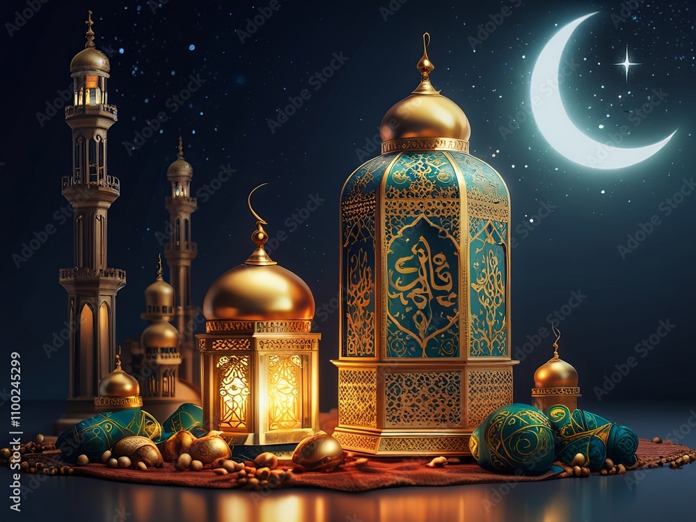 Obraz premium Eid mubarak festival Flat design And beautiful design for ramadan celebration Design