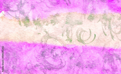 Abstract watercolor background with pastel pink and green swirls and textures. photo