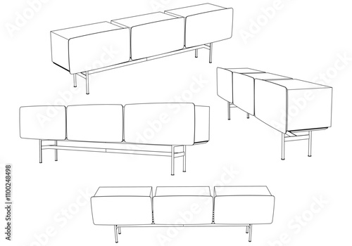 Buffet and Cabinet Outline Design for Home Decoration, Coloring Pages, and Design Projects. Modern Line Art Style