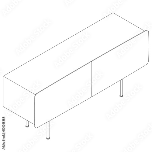 Sideboard Outline Illustration Featuring Buffet Cabinet Design. Perfect for Home Decor, Coloring, and Creative Design Work