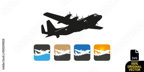 C-130 Hercules Aircraft Silhouette, Black and White Design