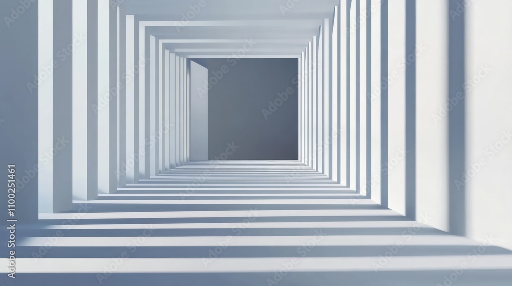 Obraz premium Conceptual representation of fairness with a minimalist arrangement of evenly distributed, translucent bars casting uniform shadows in a clean space, Photo of