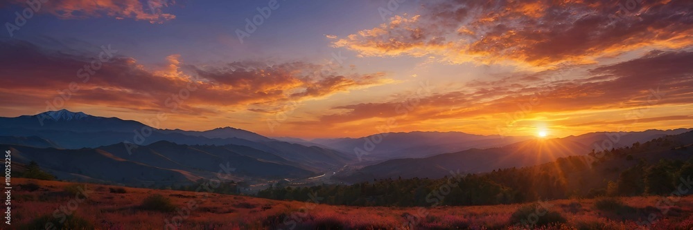 Fototapeta premium Mountain Sunset with Dramatic Sky