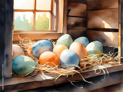 Chicken Eggs Easter Coop Farm House Rustic Rustic  photo