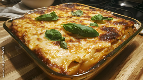 Wallpaper Mural Golden Brown Lasagna with Fresh Basil Torontodigital.ca