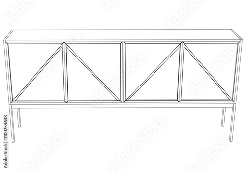Buffet and Cabinet Outline Design for Home Decoration, Coloring Pages, and Design Projects. Modern Line Art Style
