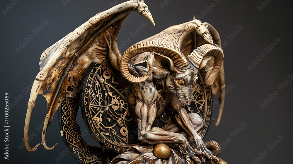 Obraz premium A Symbolic Sculpture of a Mythical Creature Half-Human, Half-Animal: An Intricate Work of Art Representing the Fusion of Fantasy and Reality, Evoking Mysticism and Power