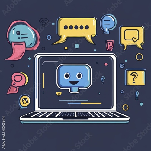 Wallpaper Mural A colorful illustration of a laptop surrounded by chat bubbles, symbolizing digital communication and conversation. Torontodigital.ca